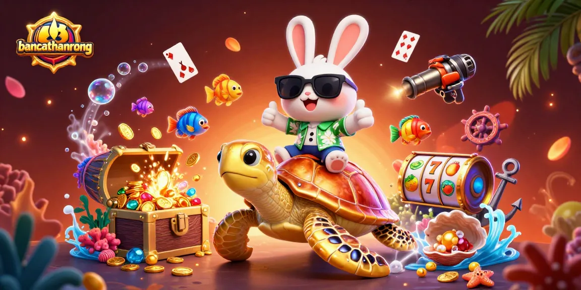 bancathanrong brings luck in a lively casino scene with a lucky rabbit and sea turtle amidst treasure.
