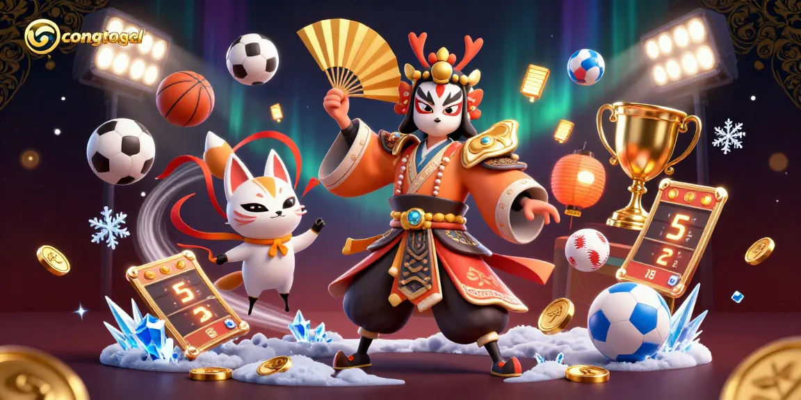 Engage with congtogel through vibrant 3D illustration featuring kabuki warrior and sports elements.