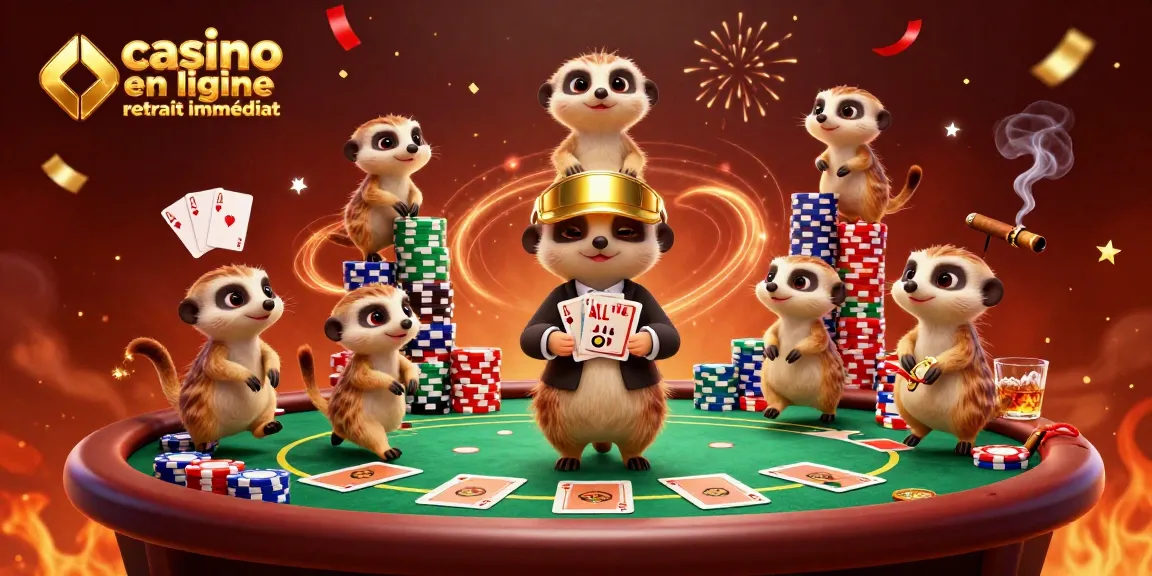 Jeu excitant au casino en ligne retrait immédiat avec des suricates animant une scène festive.