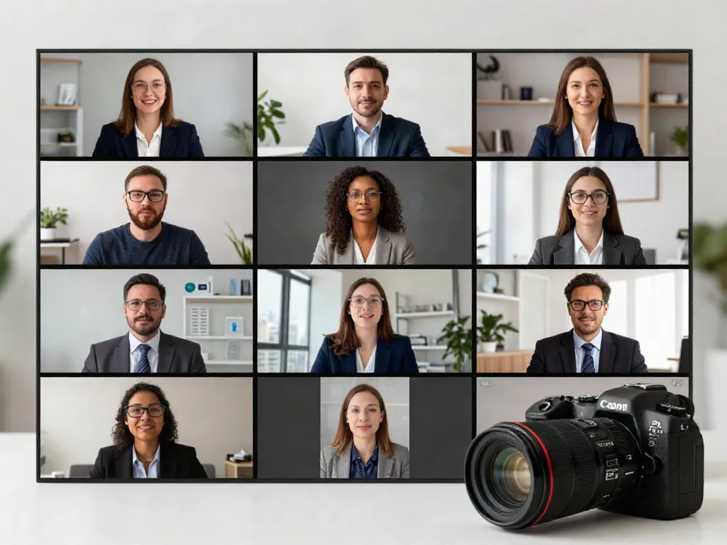 Deepfake protected Online Video Calls featuring diverse professionals in a secure virtual meeting environment.