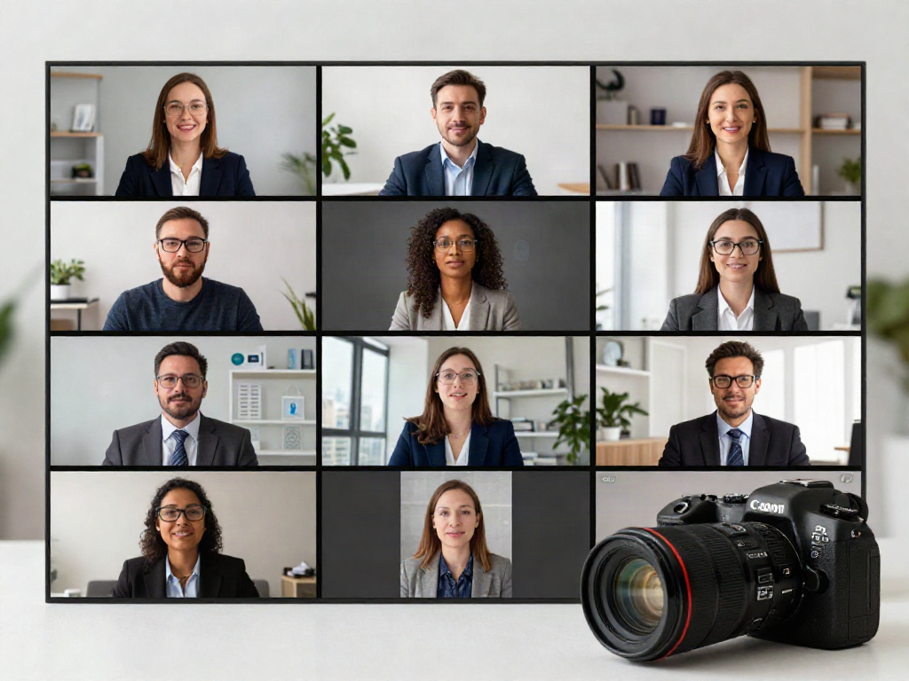 Deepfake protected Online Video Calls featuring diverse professionals in a secure virtual meeting environment.