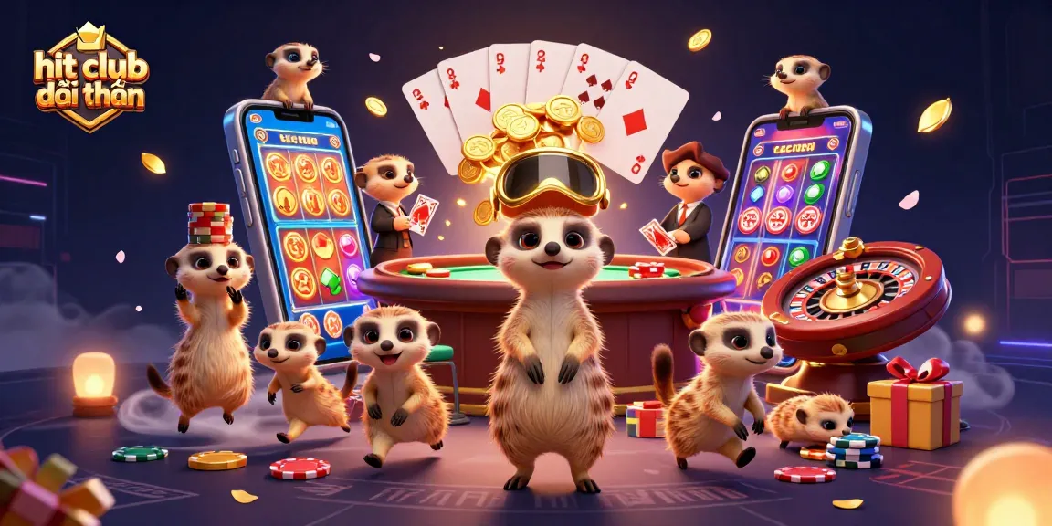 Experience the excitement at hit club đổi thưởng with meerkats engaging in casino gameplay.