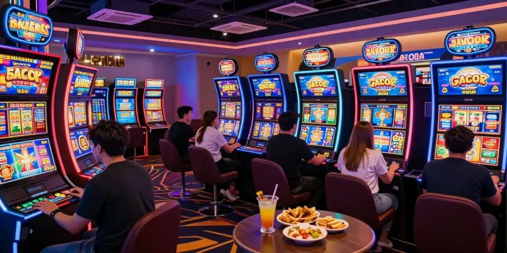 Engaged players enjoying slot gacor games in a vibrant casino atmosphere