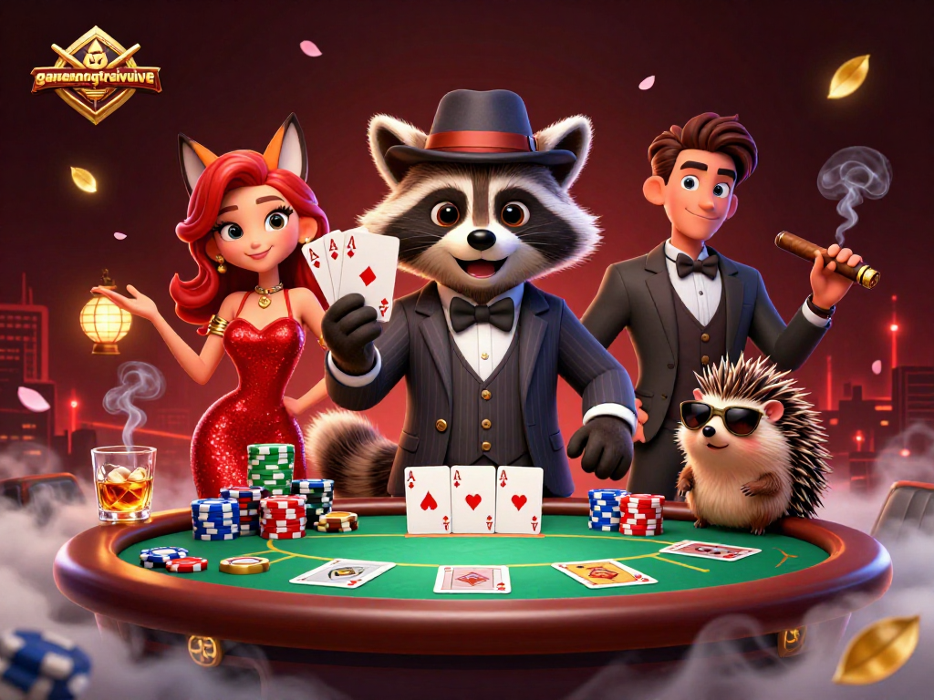 Experience gamenongtraivuive with a dynamic poker scene featuring cartoon characters and rich textures.