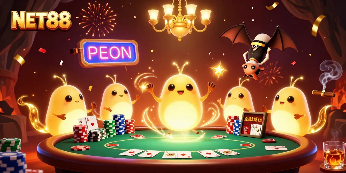 Join NET88 at a vibrant cave casino lit by glowworms showcasing poker excitement.