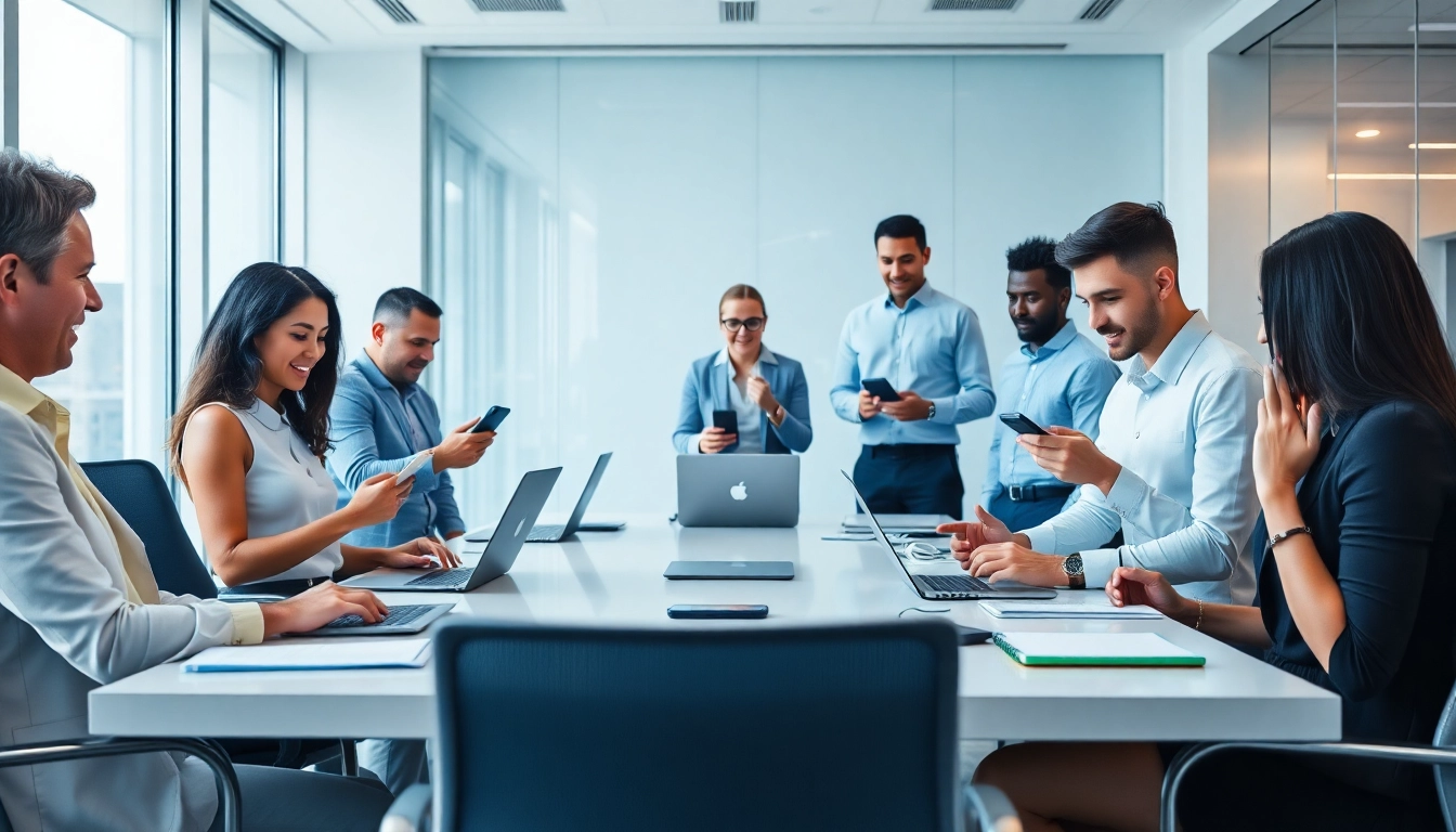 Explore the best business mobile providers UK with experts in a modern office.