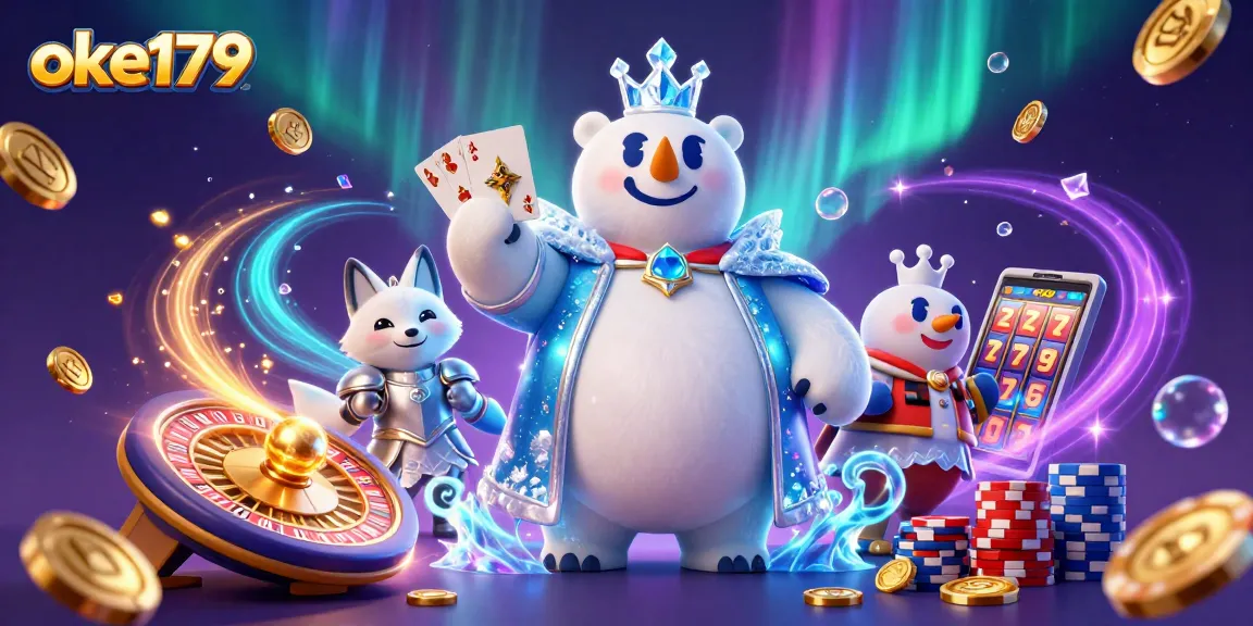 Experience thrilling gameplay with oke179, featuring a cartoon ice king and winning casino elements.
