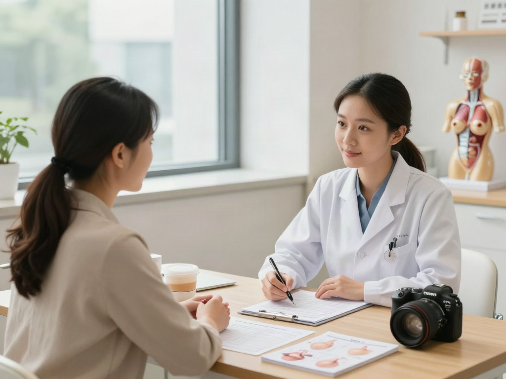 Breast cancer surgery Abu Dhabi consultation with a compassionate surgeon in a welcoming hospital room.