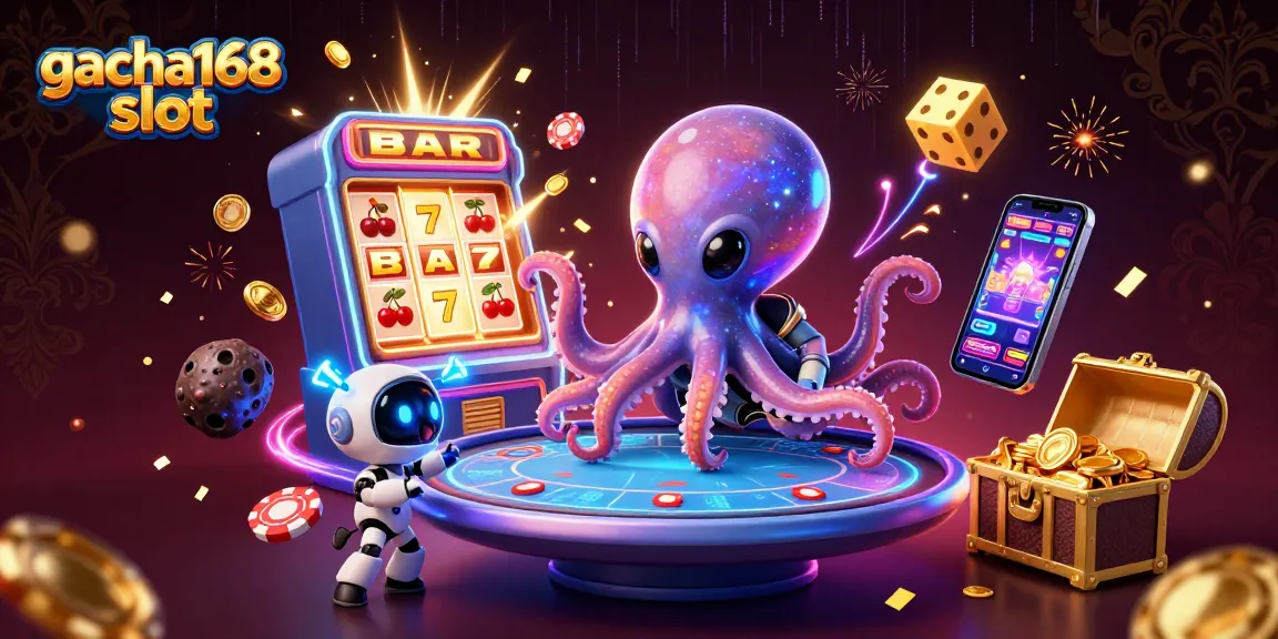 Engage with gacha168 slot as a colorful alien octopus orchestrates a lively poker table.