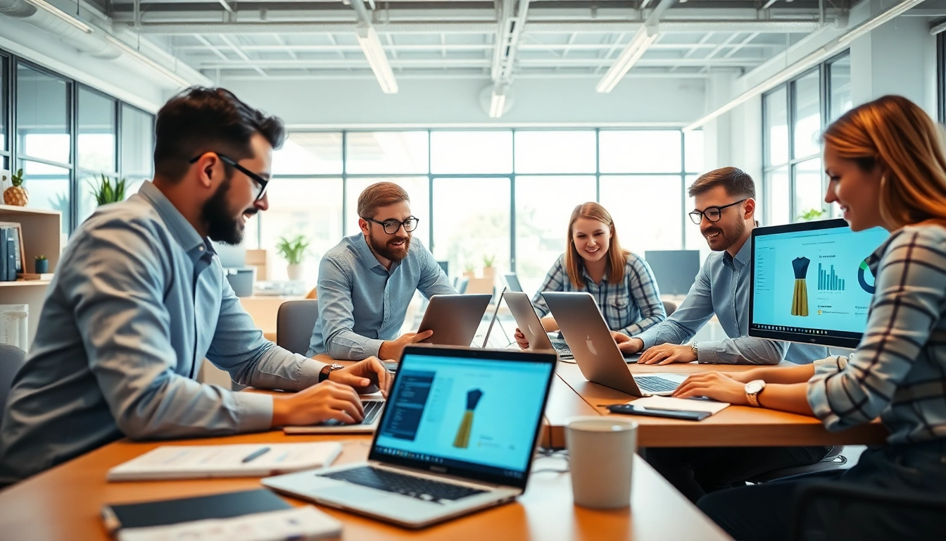 Creating engaging Shopify store development solutions in a lively office environment.