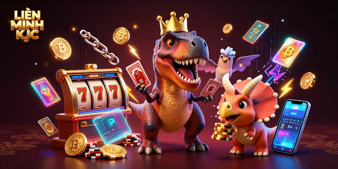 Experience thrilling actions with LIÊN MINH KJC as T-Rex and friends enjoy exciting card shuffling and chip stacking.