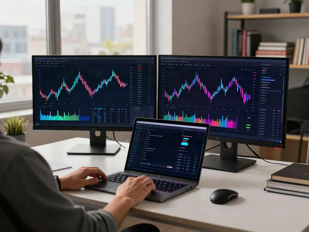 Professional workspace showcasing an Alpha Vantage alternative for real-time cryptocurrency data.