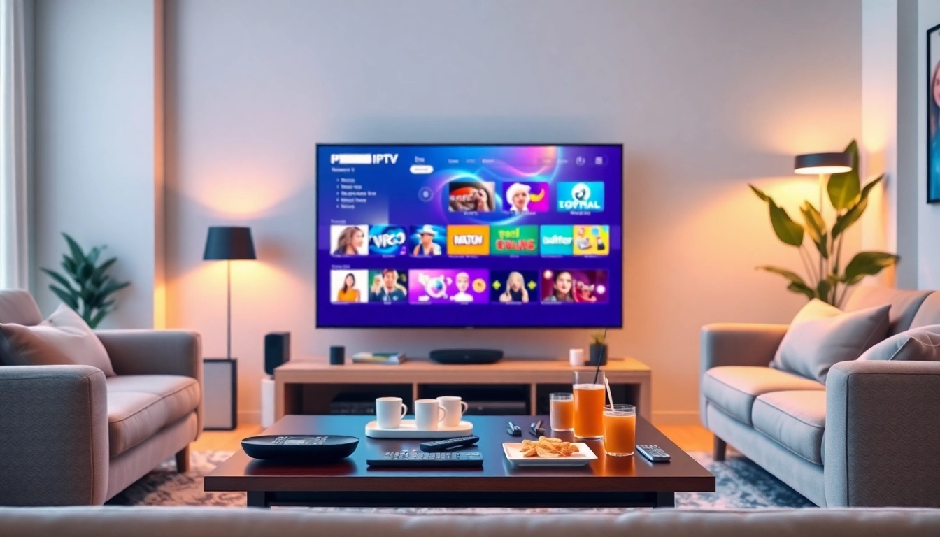 Engaging IPTV subscription service displayed on a modern TV in a cozy living room.