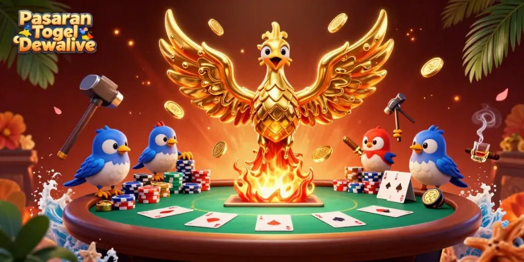 Experience thrilling moments with Pasaran Togel Dewalive as golden coins and poker excitement collide.