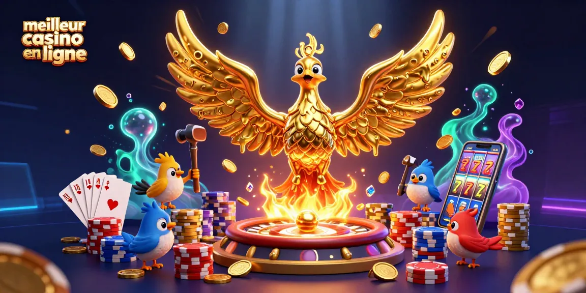 Gagnez en jouant au meilleur casino en ligne avec un phénix doré et des jetons colorés
