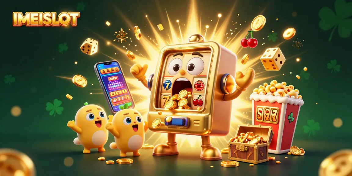 IMEISLOT captures excitement from slot machines celebrating the jackpot with gold coins flying everywhere.