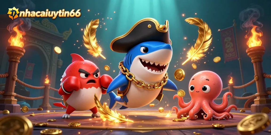 Engage with nhacaiuytin66's vibrant casino-themed illustration featuring charming underwater characters and dynamic game elements.