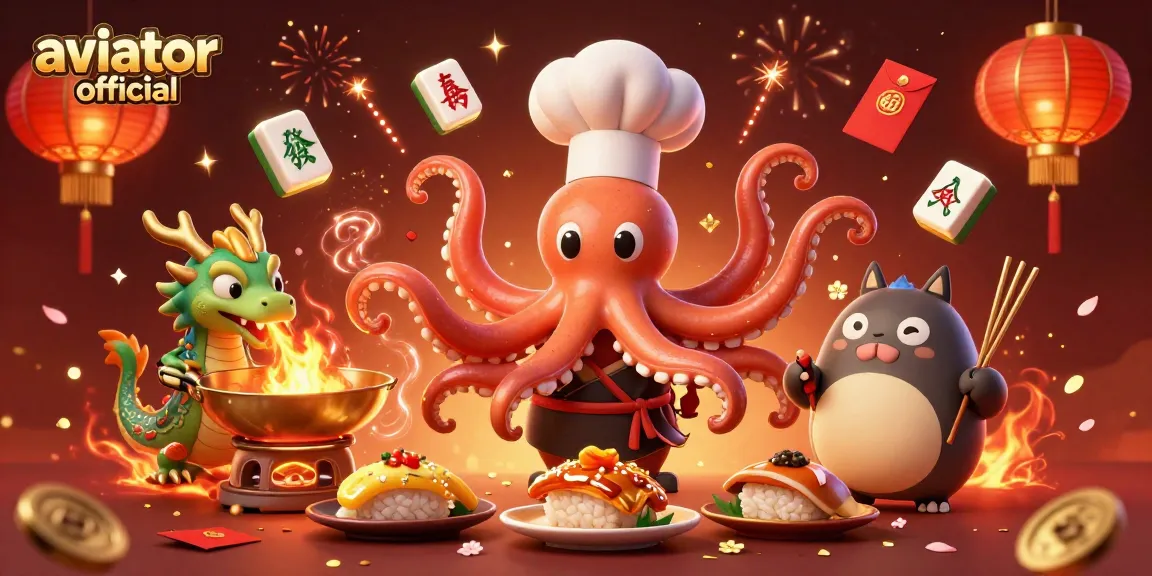 Aviator official: dynamic casino scene featuring a playful octopus chef and lucky dragon