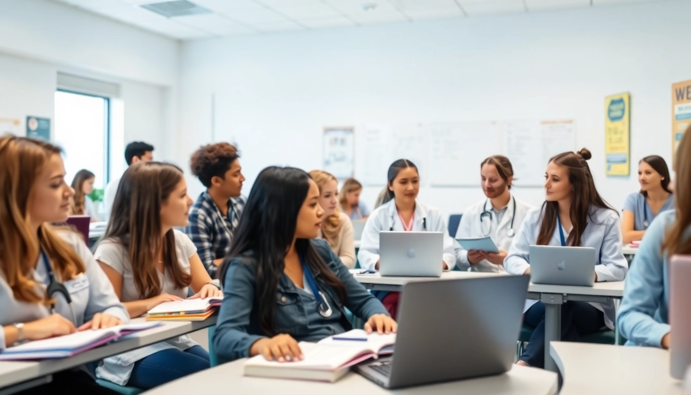 Engaged students at the Houston Trusted Nclex review center collaborating in a modern classroom.