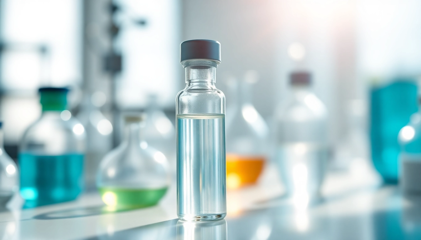 Showcasing the ipamorelin/tesamorelin blend in a sterile laboratory setting with scientific equipment.