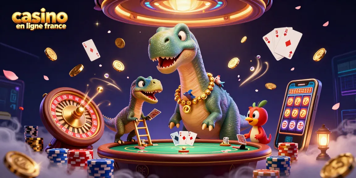 Jouez au casino en ligne France avec des personnages animés et des pièces d'or scintillantes.