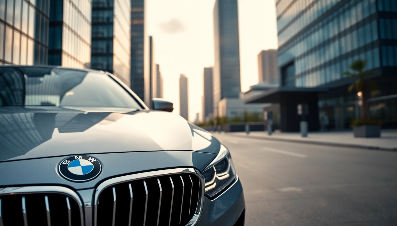 Luxury BMW car elegantly displayed in a vibrant urban setting.