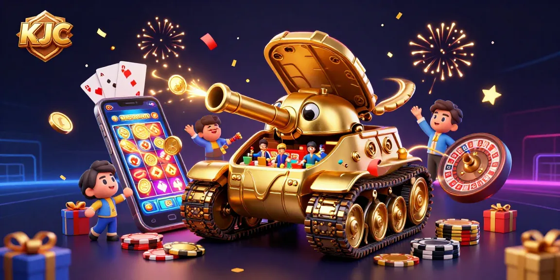 KJC interactive casino scene with a massive golden beetle tank and slot game soaring rich casino elements.