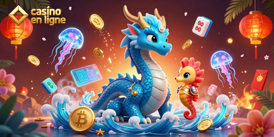 Jouer dans un casino crypto en ligne avec des dragons, des pièces de crypto et des lanternes flottantes.
