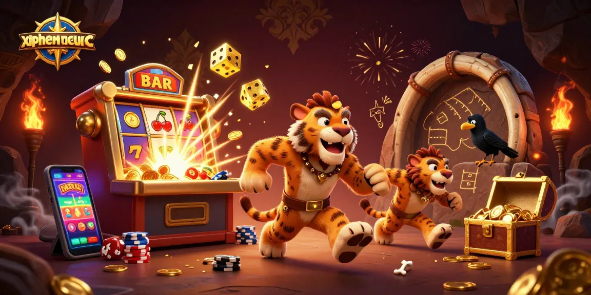 Experience the thrill of xiphematchuoc with dynamic characters in a prehistoric casino scene.