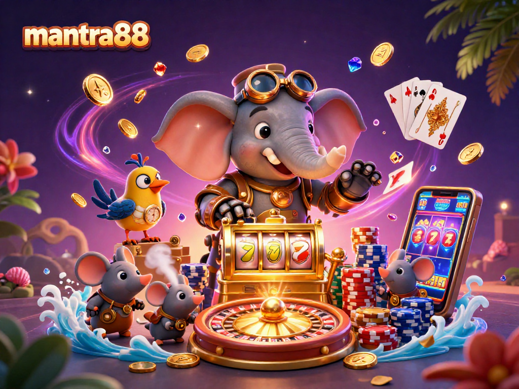 Play thrilling slots with mantra88's exciting mobile gaming experience, showcasing a vibrant steampunk theme.