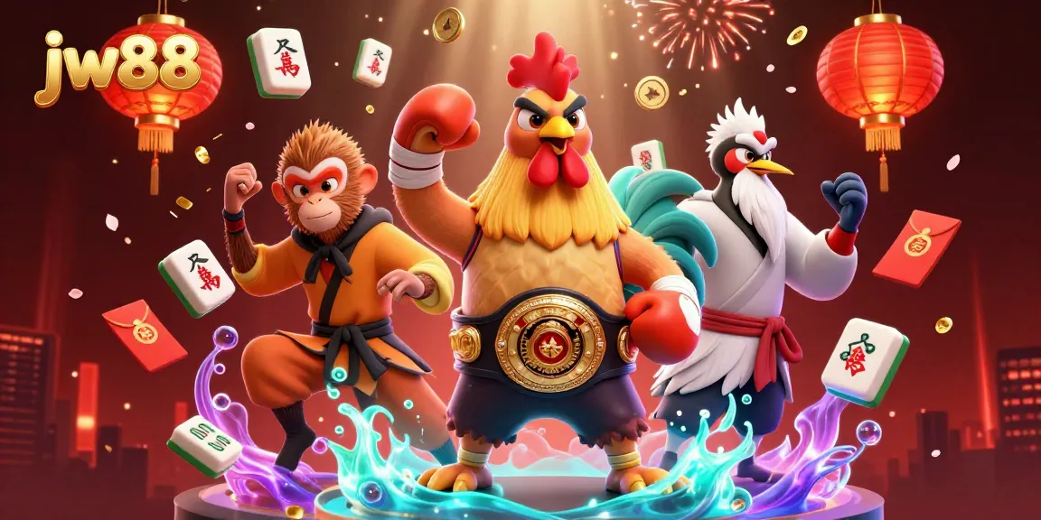 Engage with jw88 in a vibrant 3D illustration, showcasing dynamic characters and casino elements.