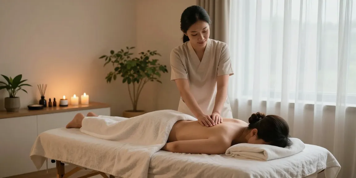 마사지 중인 고객과 편안한 스파 환경을 담은 이미지입니다.