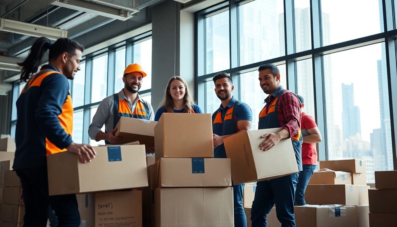 Engaged team executing Commercial Moving Services NYC efficiently in a vibrant corporate environment.