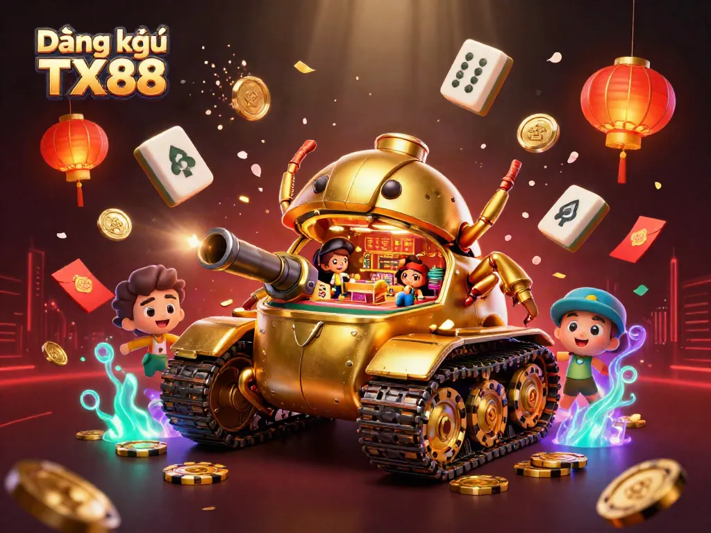 Experience fun and excitement with Đăng ký TX88, a vibrant online casino in a dynamic 3D scene.