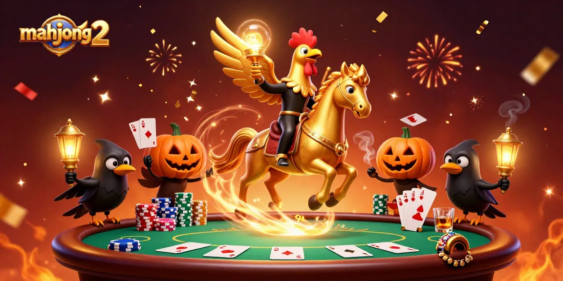 Engage in mahjong 2 action with golden rooster in a vibrant casino scene filled with excitement.