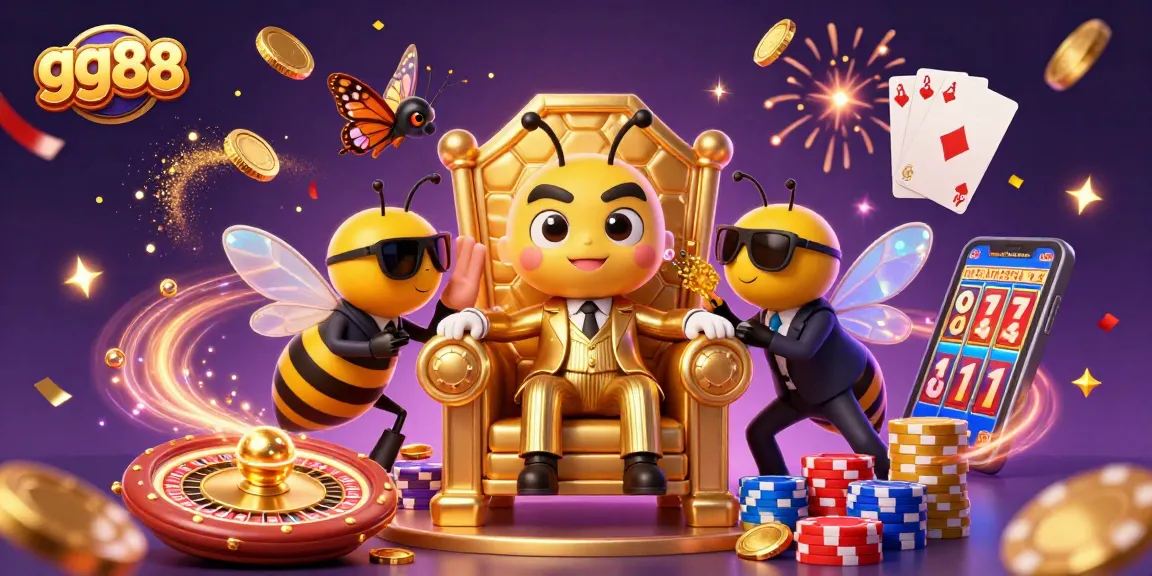 gg88 unleashes excitement with golden coins and a butterfly informant in a vibrant casino scene