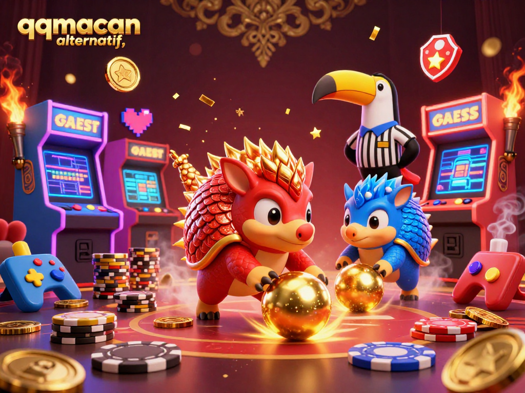 Challenge your luck with qqmacan alternatif while playing against rival pangolins in a vibrant casino scene.