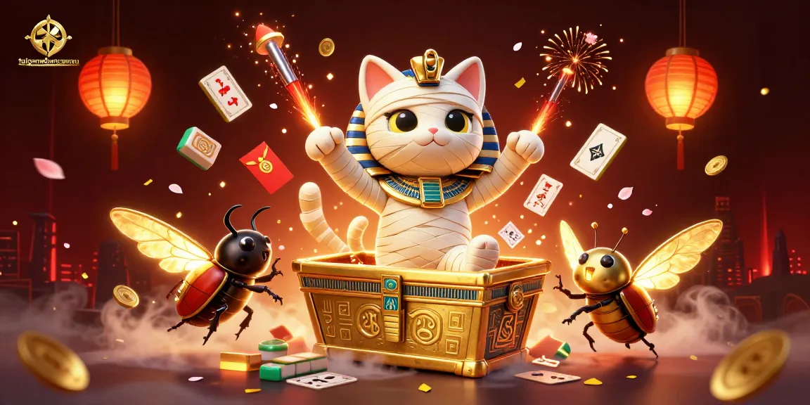 Join the excitement of taigamebancaanxu with a vibrant pyramid casino scene featuring an Egyptian mummy cat.