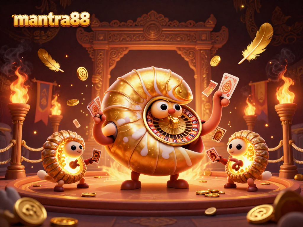 Experience thrilling gameplay with mantra88 at this vibrant casino illustration featuring a nautilus roulette wheel.