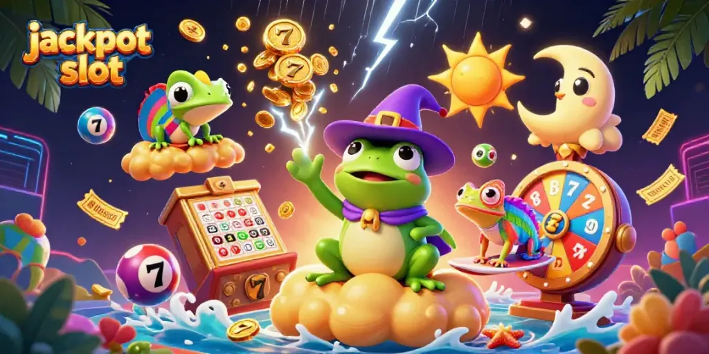 Experience the thrill of jackpot slots with vibrant characters and dynamic casino elements.
