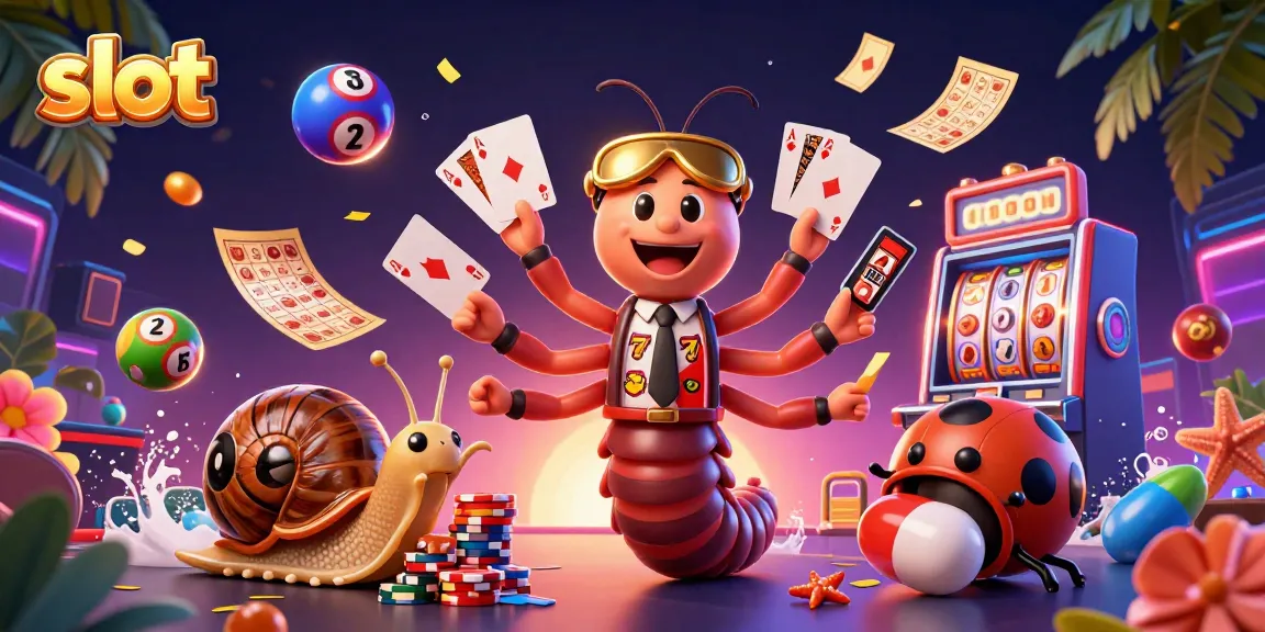 Slot penuh warna dengan dealer menyerahkan kartu dan simbol buah, menarik perhatian pemain.