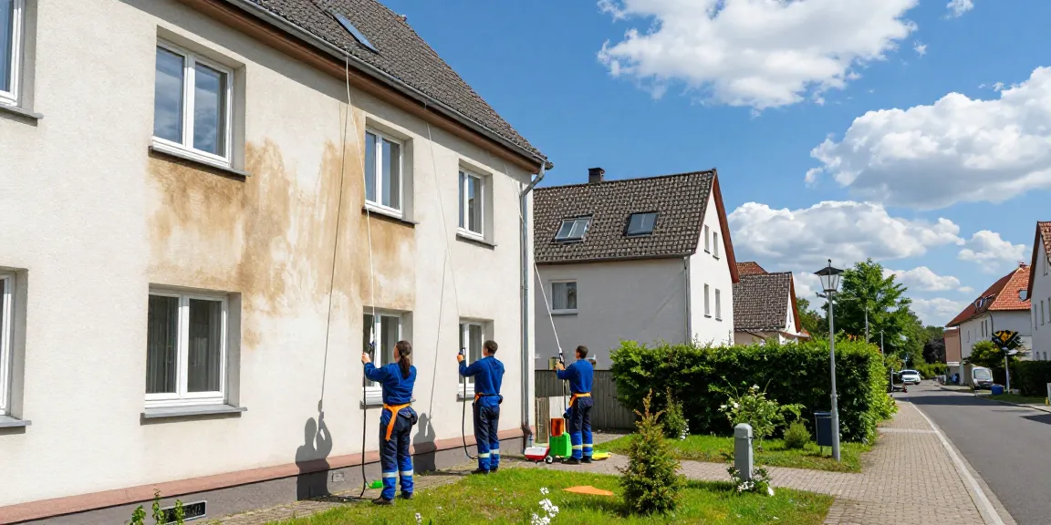 Reinigung Borken (Hessen) durch professionelles Team bei der Fassadenreinigung, umweltfreundliche Mittel im Einsatz.