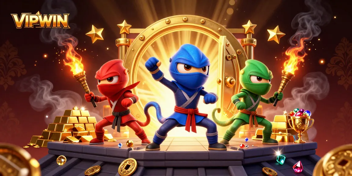 VIPWIN offers stunning casino experiences with vibrant chameleon ninjas and golden treasures in action.
