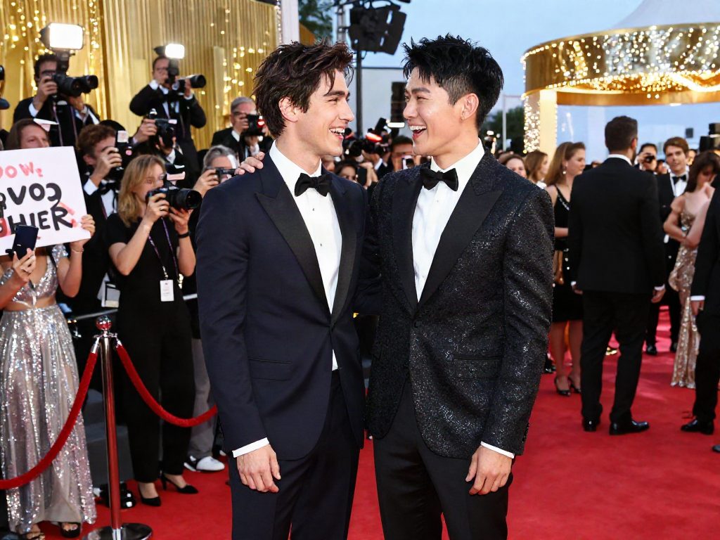 Celebrities that look alike posing together at a glamorous red carpet event, showcasing the excitement of celebrity culture.
