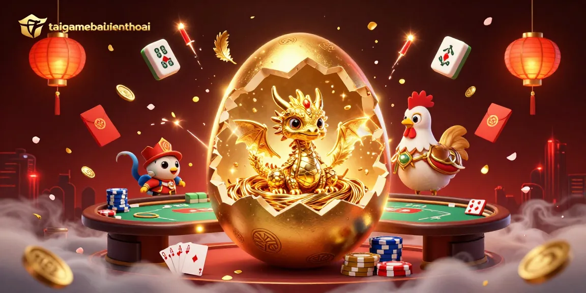 Engage with taigamebaidienthoai through a vibrant scene featuring a golden dragon in a poker setting.