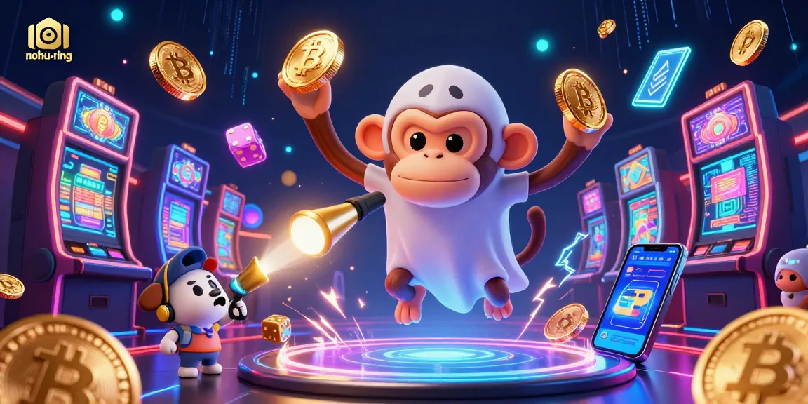 Engage in thrilling gameplay at nohu-ring, with a mischievous monkey juggling golden items in a vivid casino setting.