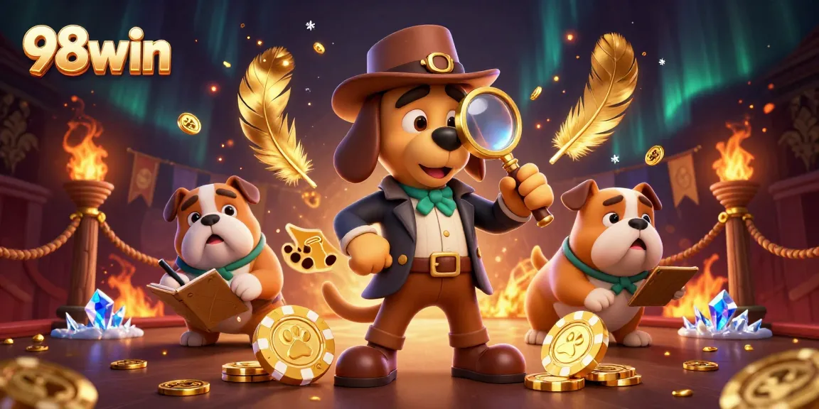 Engage in thrilling gameplay at 98win with a whimsical treasure hunt theme illustrated in vibrant detail.