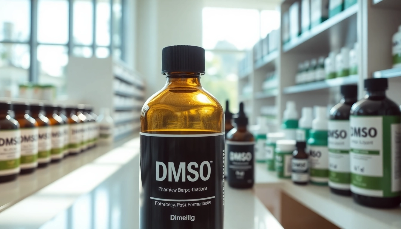 DMSO order showcasing various DMSO products on pharmacy shelves, highlighting quality and reliability.