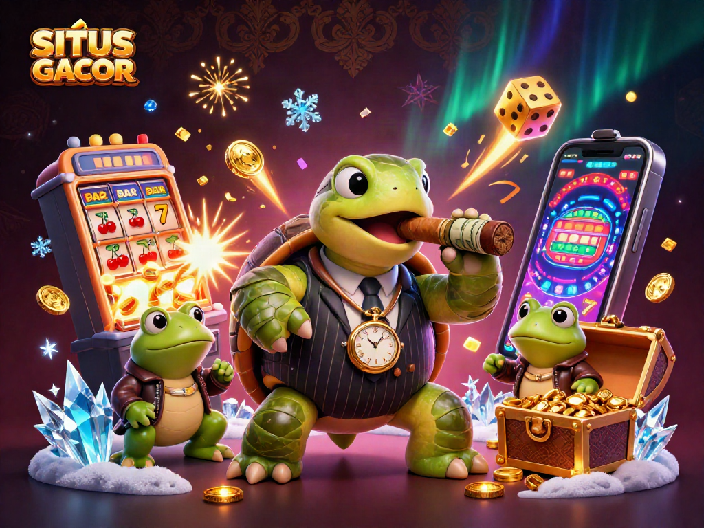 SITUS GACOR showcases vibrant 3D characters and casino elements in a dynamic gaming scene.