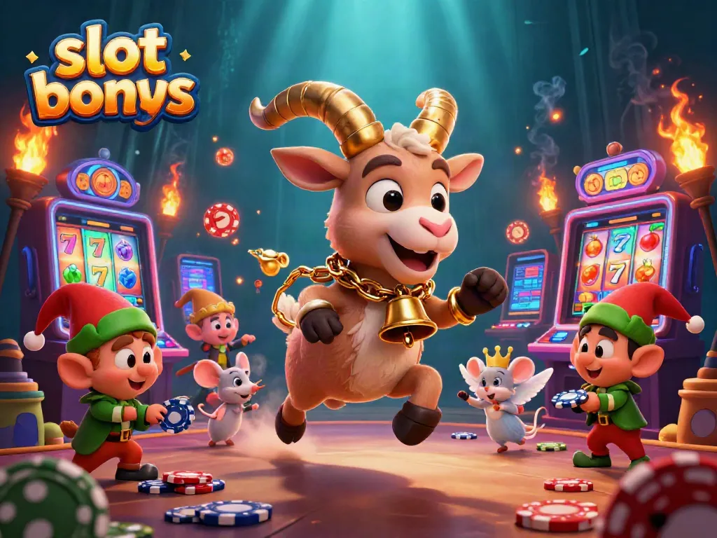 Engage with thrilling slot bonus features in an enchanting casino scene with lively characters.